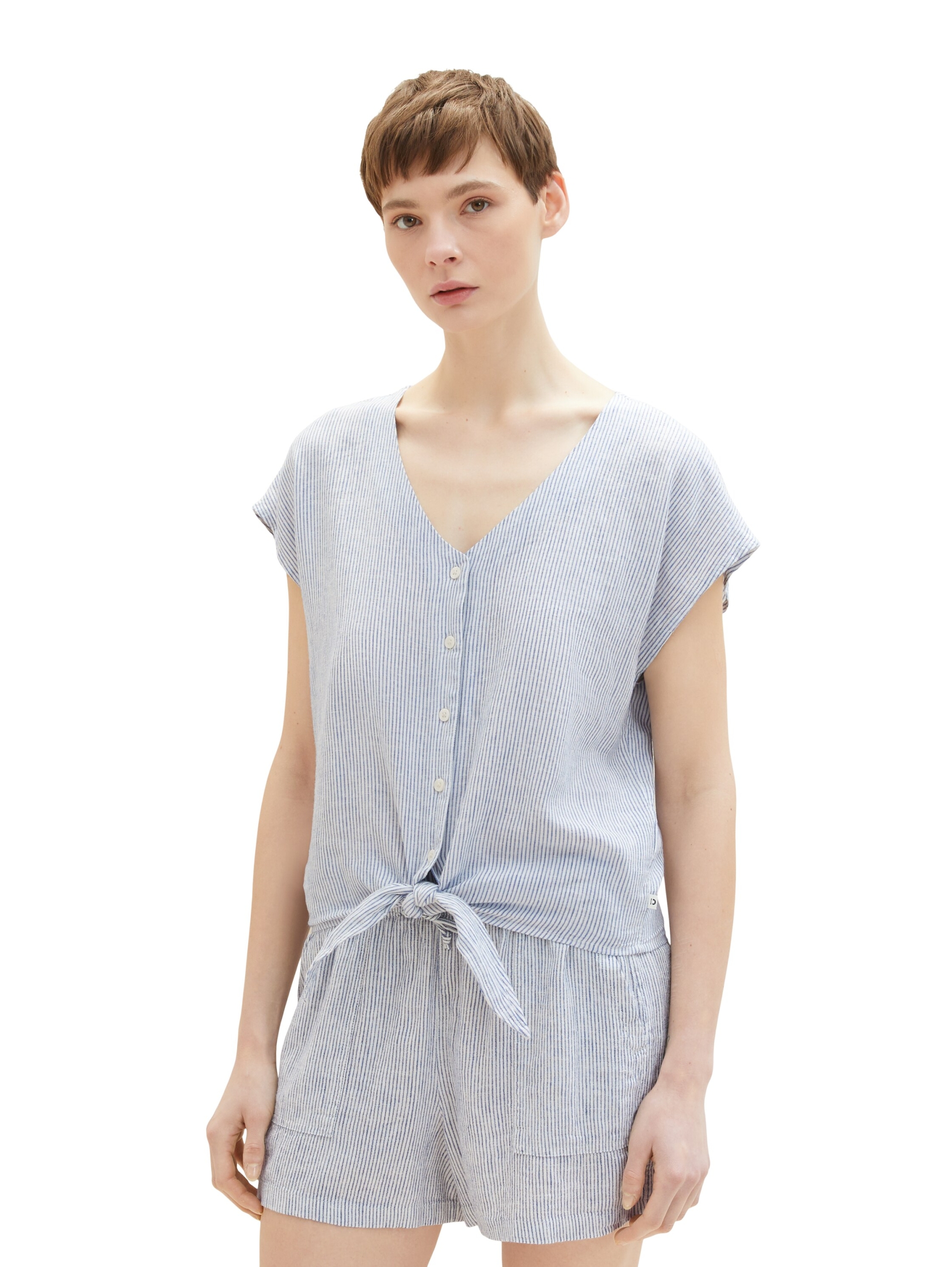 Bluse linen mix shirt with knot