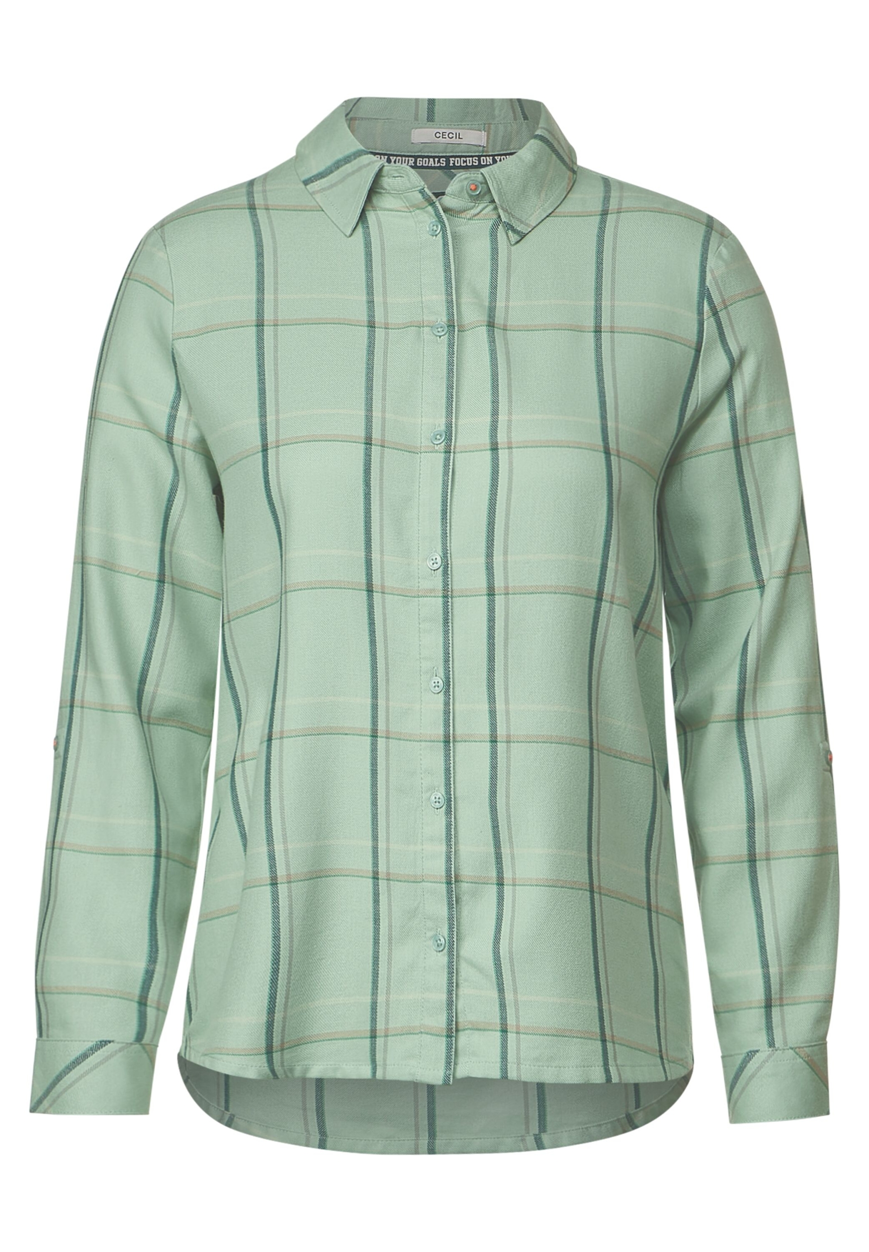 B344198-35263-S | S sage green Check | clear Blouse | Cozy Bluse