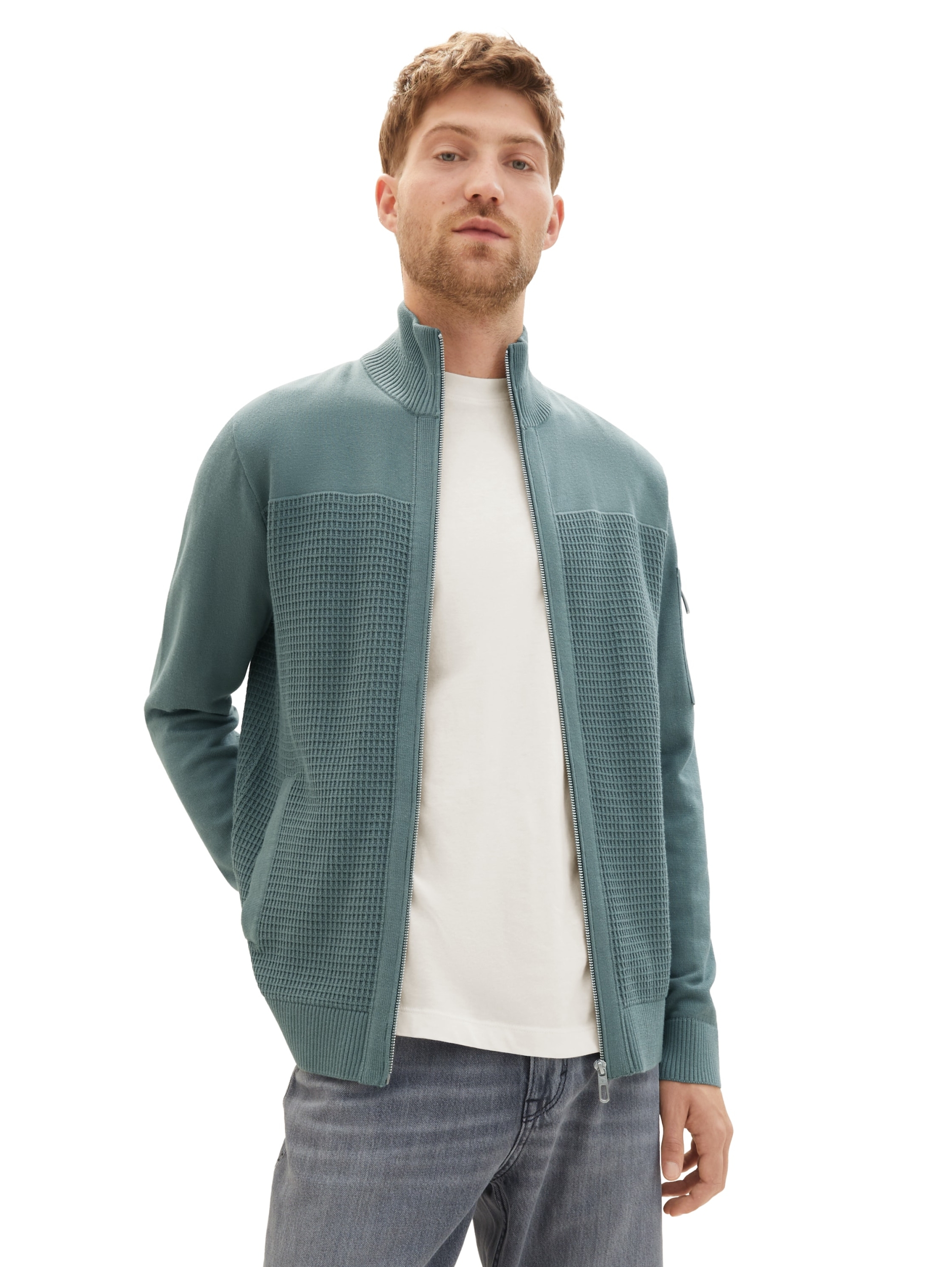 structure knit standup jacket