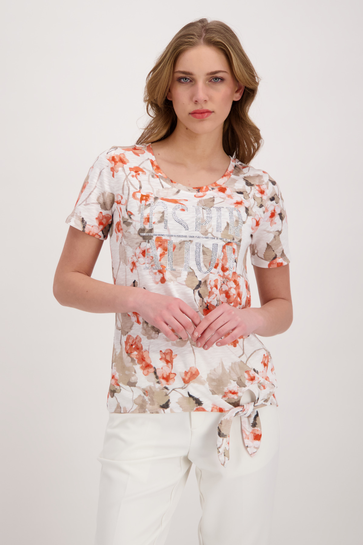 T-Shirt mit Knotendetail am Bund | 44 | clementine gemustert | 407424-229-44 | T-Shirts
