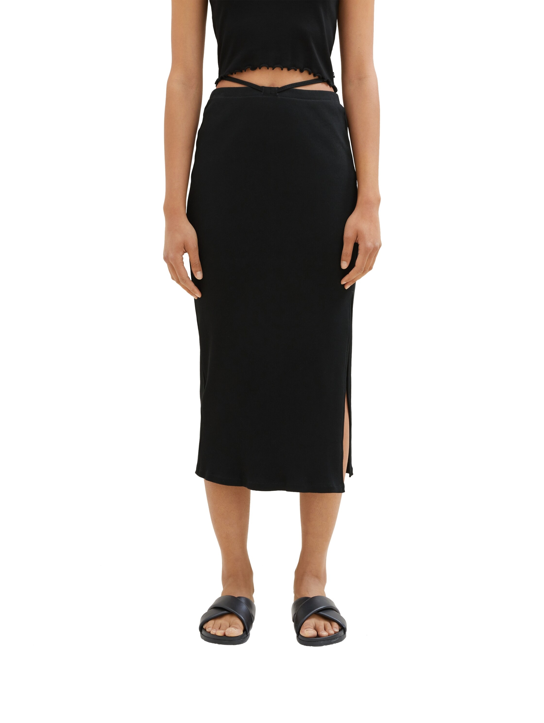 Rock rib midi skirt with straps