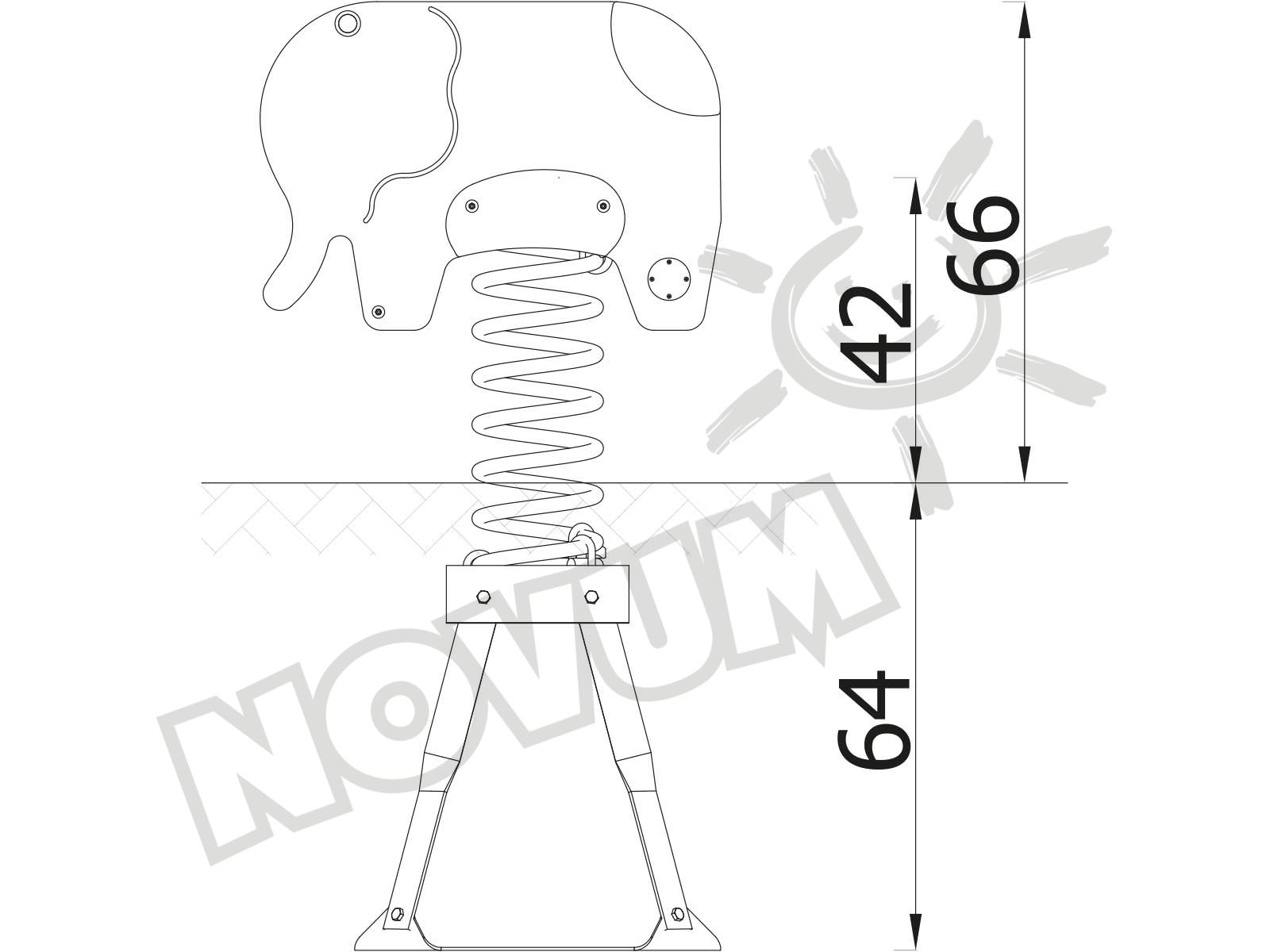 Federwippe Elefant, grau, Metall-Bodenanker