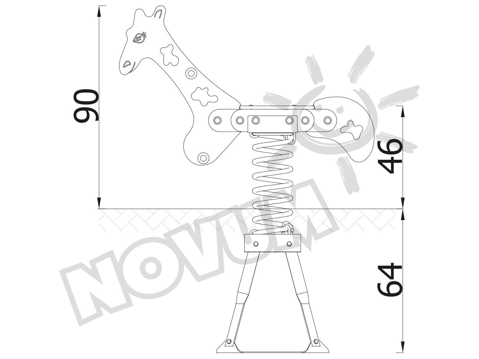 Federwippe Giraffe, Metall-Bodenanker