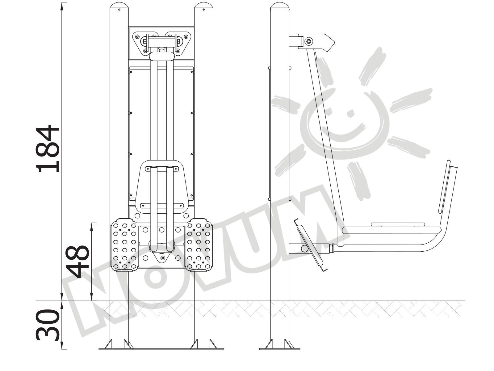 Beinpresse, zur Pylonenmontage