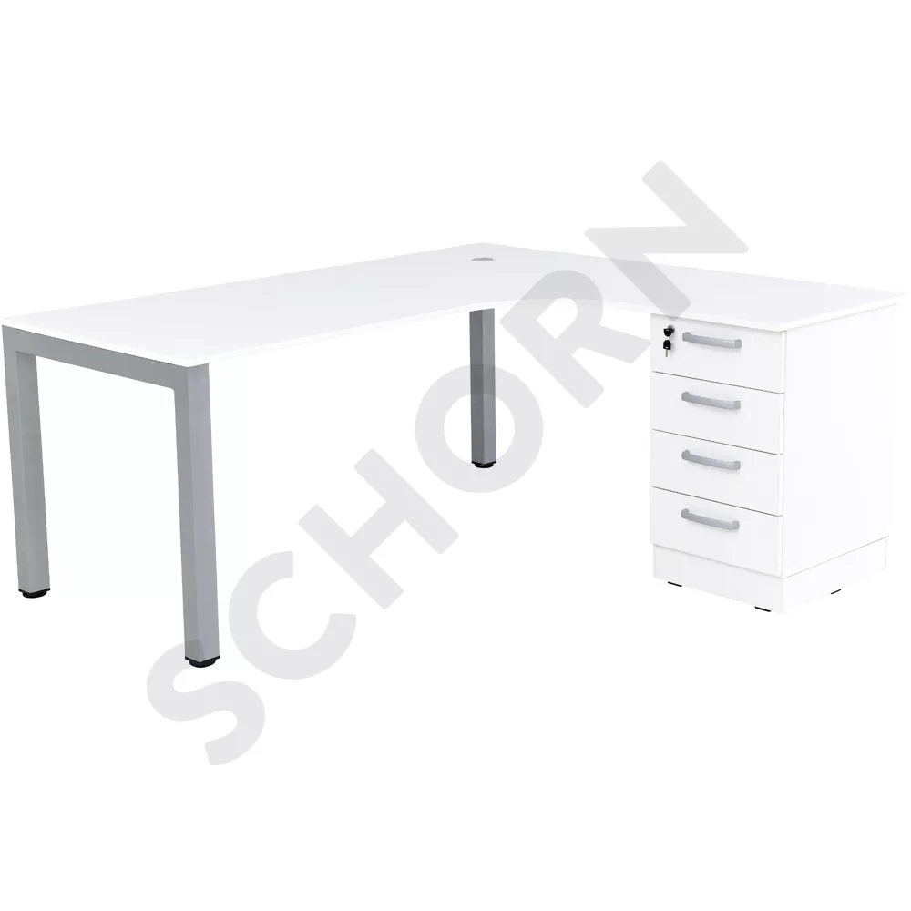 Grande L-Schreibtisch mit Metallbeinen, Sitzplatz links - weiß | weiß |  099749W