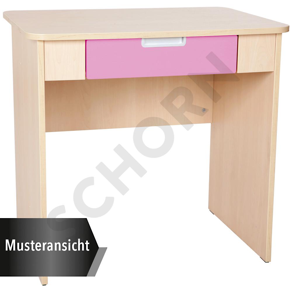 Schreibtisch Quadro mit breiter Schublade, weiß - flieder