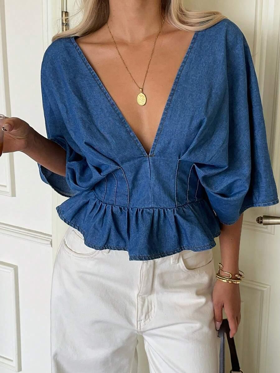 ALORUH NIEBIESKA JEANSOWA BLUZKA S06__L