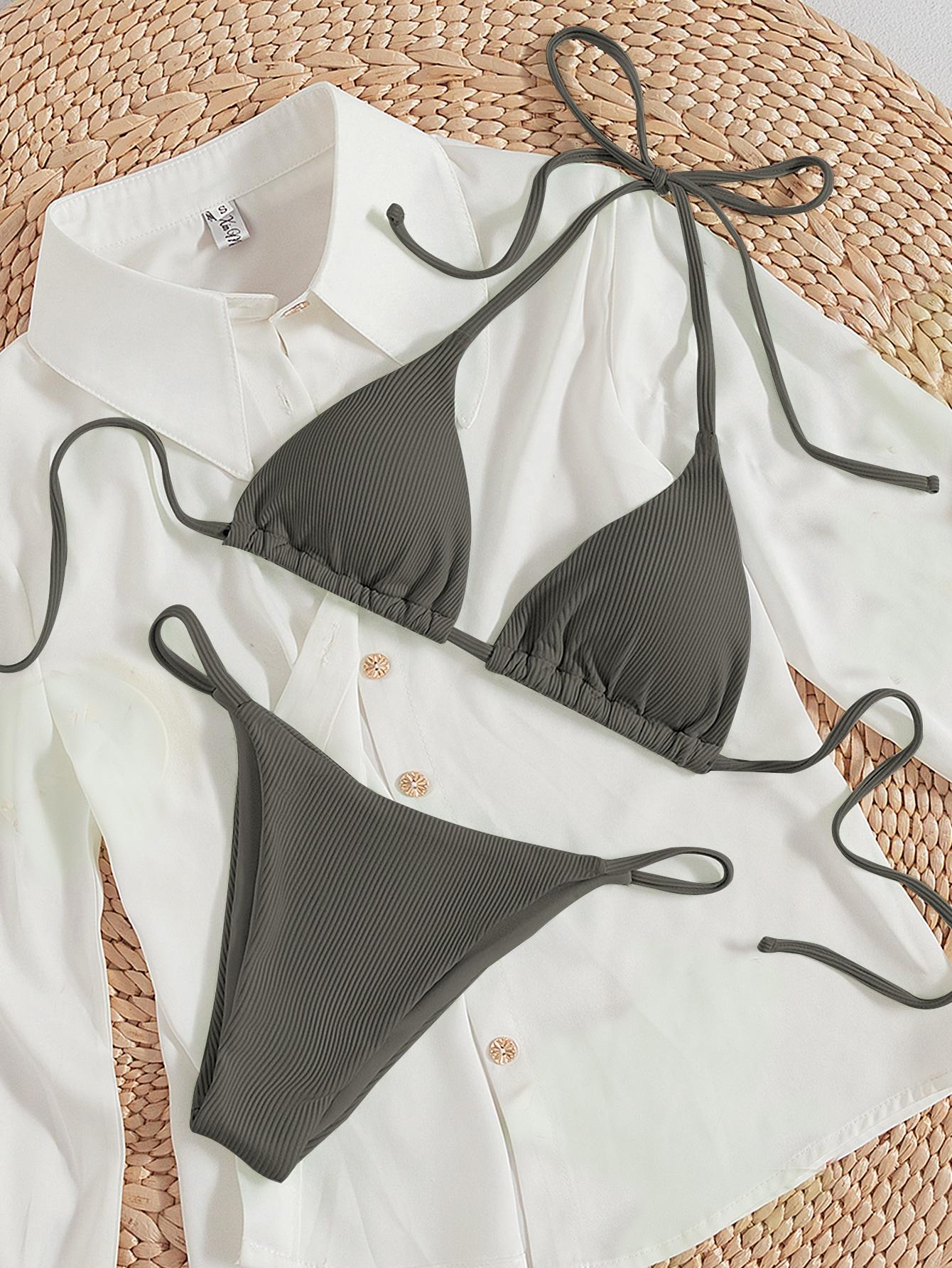 SHEIN SZARY STRÓJ KĄPIELOWY DWUCZĘŚCIOWY S09__M