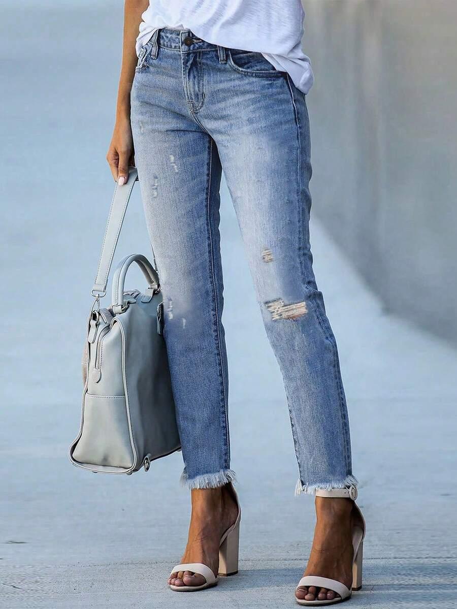 SHEIN NIEBIESKIE SPODNIE JEANS PRZETARCIA S06__L