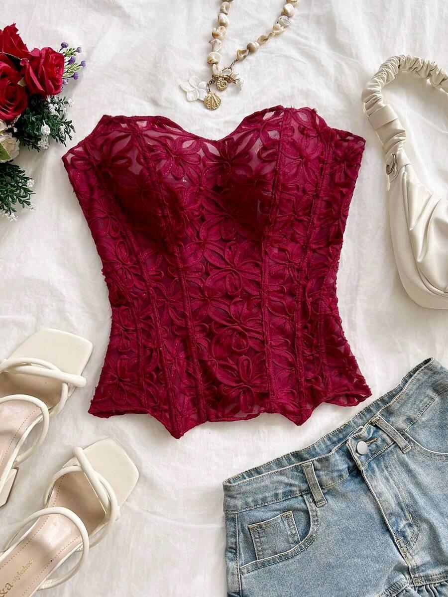 SOLEIA CZERWONY GORSET KWIATY S06__XL
