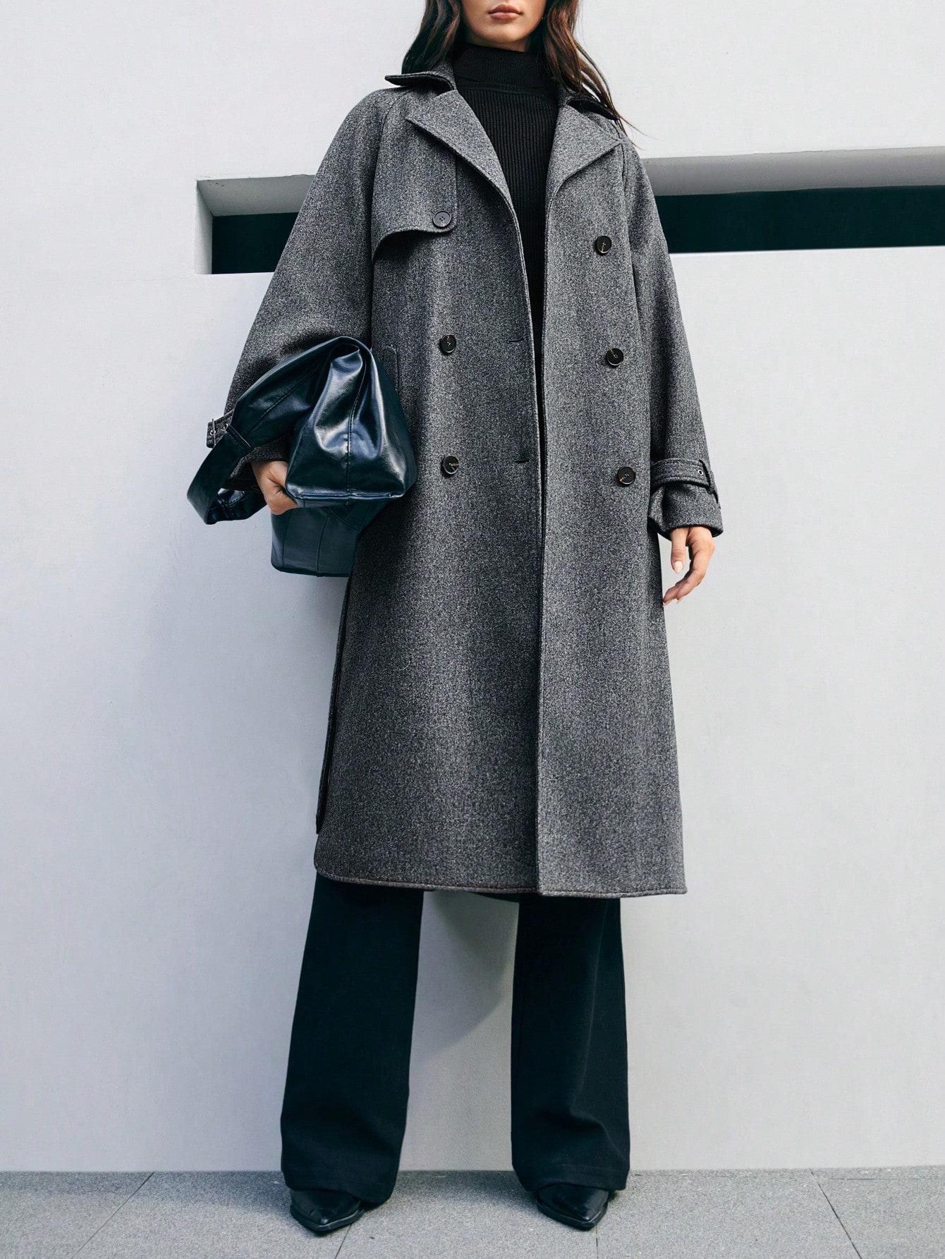 SHEIN SZARY PŁASZCZ GUZIKI W01__S