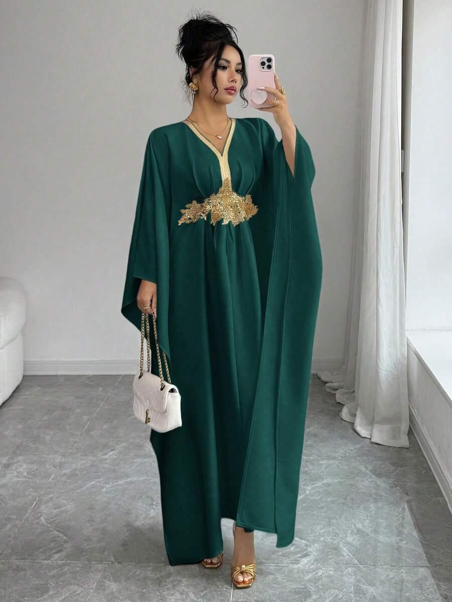 SHEIN ZIELONA MAXI SUKIENKA OVERSIZE ZDOBIENIE HAFT S06__S
