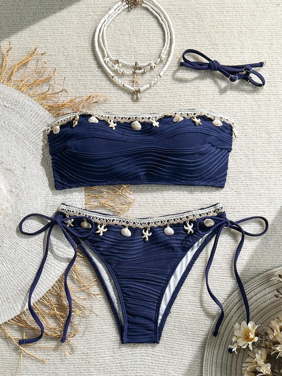SHEIN GRANATOWY DWUCZĘŚCIOWY STRÓJ KĄPIELOWY S09__L