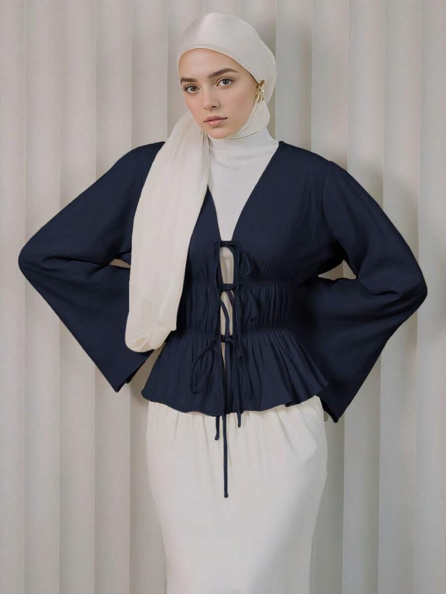 SHEIN BLUZKA DŁUGI RĘKAW WIĄZANIE S09__L