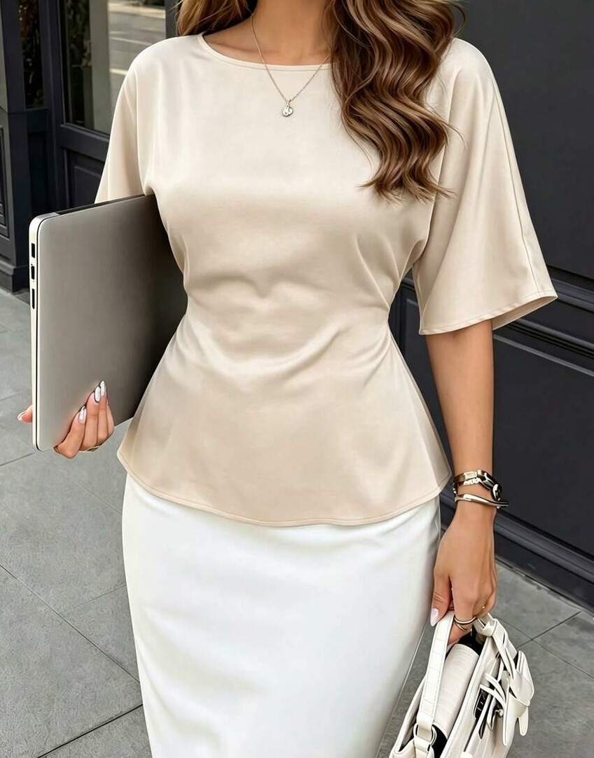 SHEIN BEŻOWA SATYNOWA BLUZKA S06__M