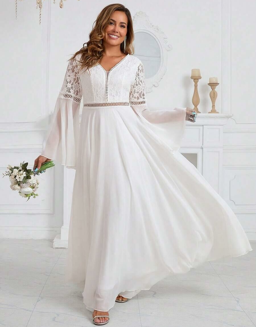 SHEIN SUKNIA ŚLUBNA DŁUGI RĘKAW KORONKA S06__48