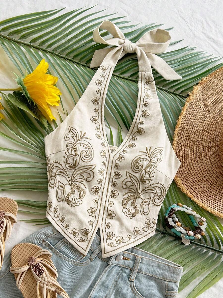 SHEIN BEŻOWY TOP WIĄZANIE S06__S