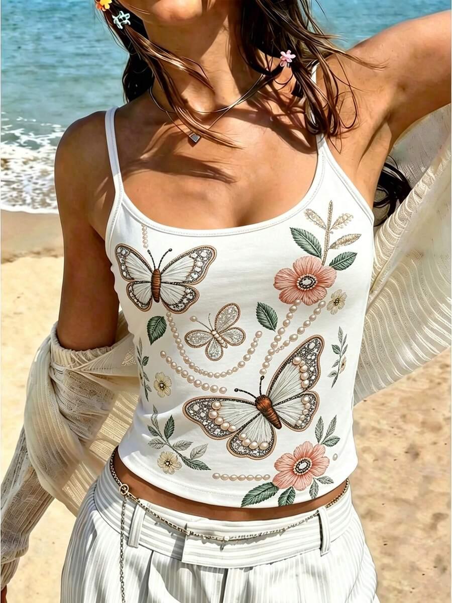 SHEIN TOP NA RAMIĄCZKACH NADRUK S09__M