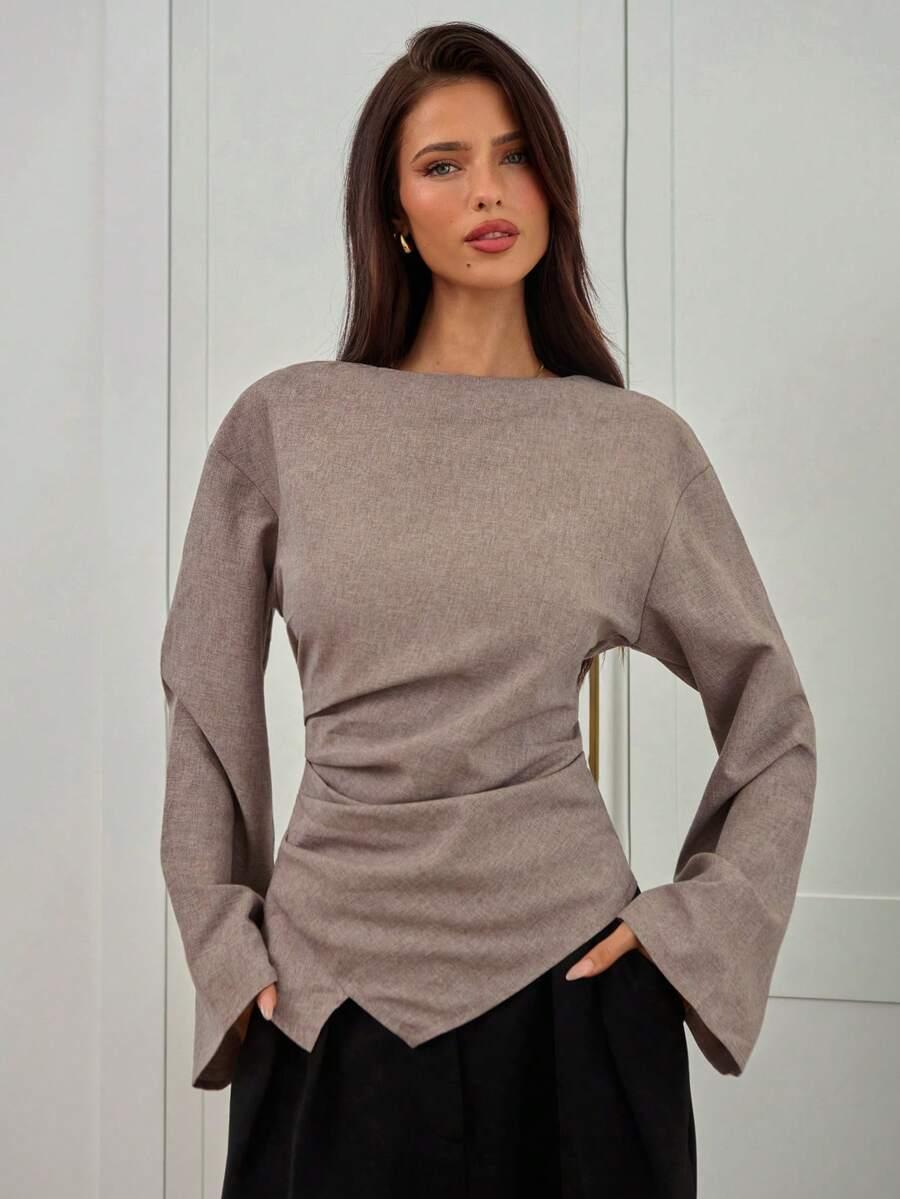 SHEIN BRĄZOWA BLUZKA DŁUGI RĘKAW S06__M