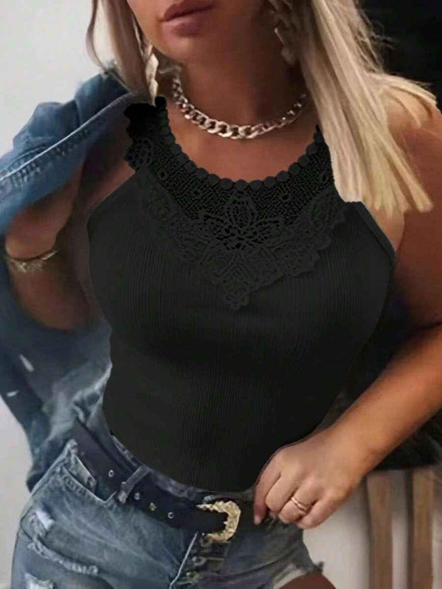 SHEIN PRĄŻKOWANY CZARNY KLASYCZNY TOP HAFT PK01__XXL