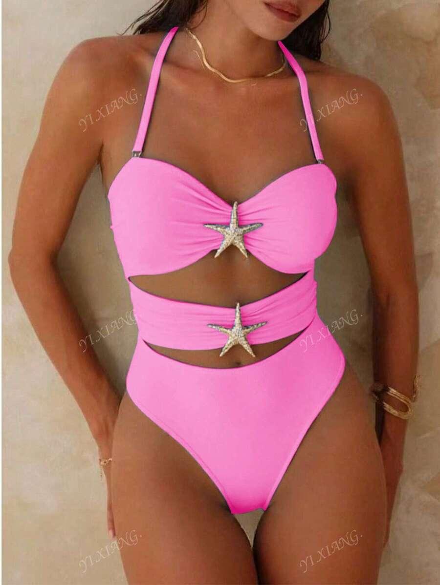 SHEIN RÓŻOWY STRÓJ KĄPIELOWY ZDOBIENIE S09__XXL