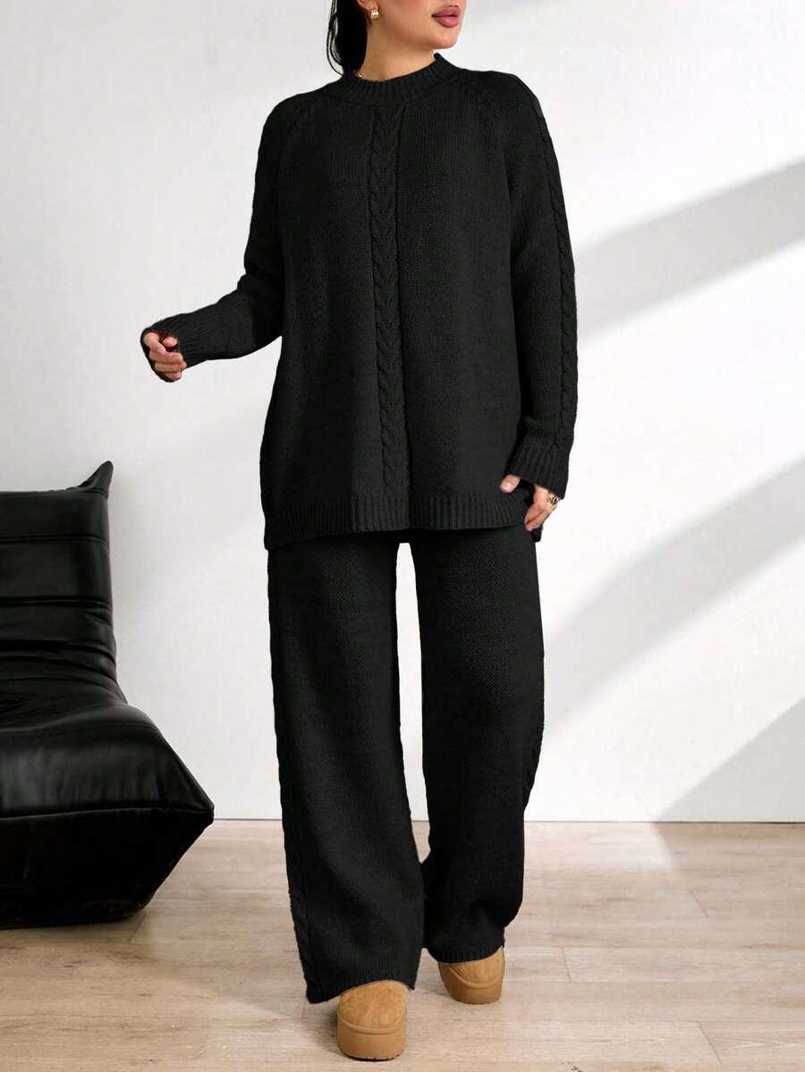 SHEIN CZARNY KOMPLET SWETER SPODNIE S06__46