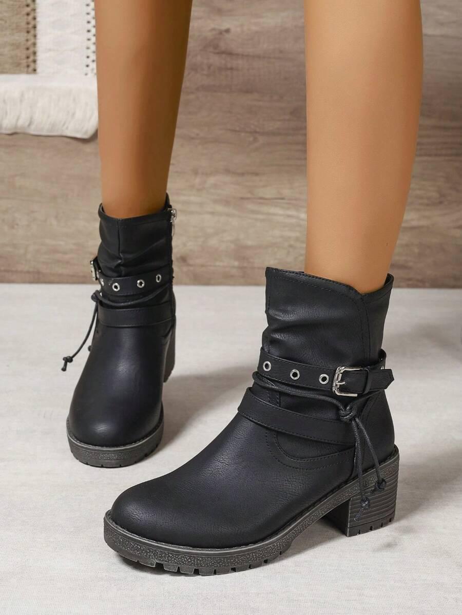 SHEIN CZARNE BOTKI KLAMRY W01__40
