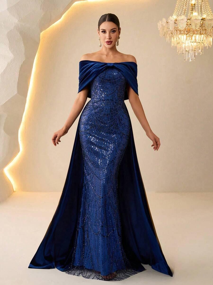 SHEIN NIEBIESKA MAXI SUKIENKA ZDOBIENIE S06__L