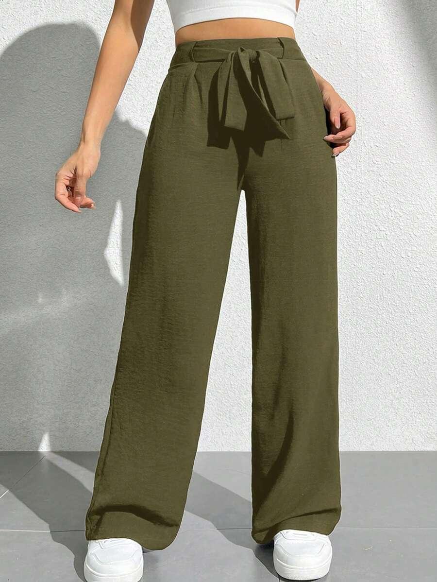 SHEIN ZIELONE SPODNIE WYSOKI STAN S06__S