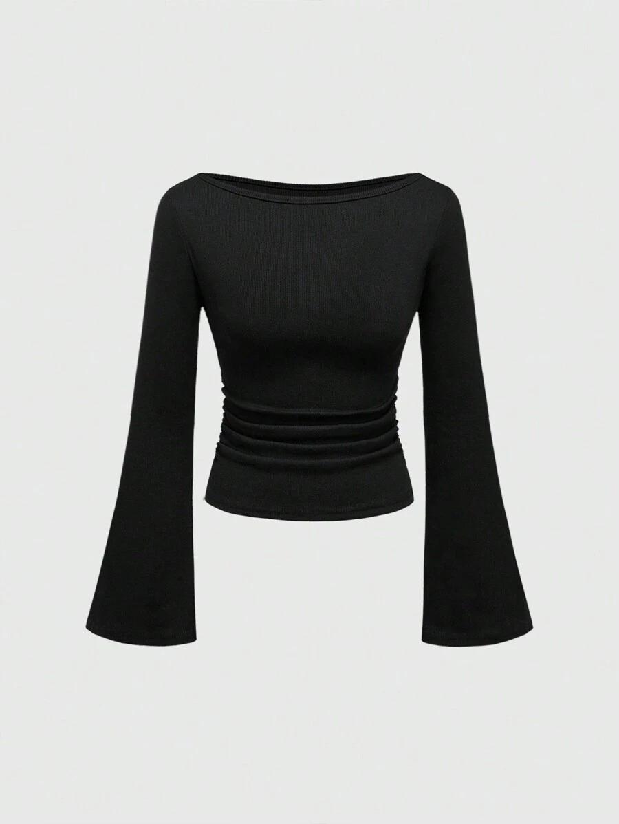 SHEIN CZARNA BLUZKA MARSZCZENIE S06__L