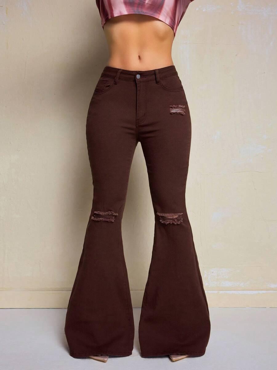 SHEIN BRĄZOWE SPODNIE JEANS S06__XS