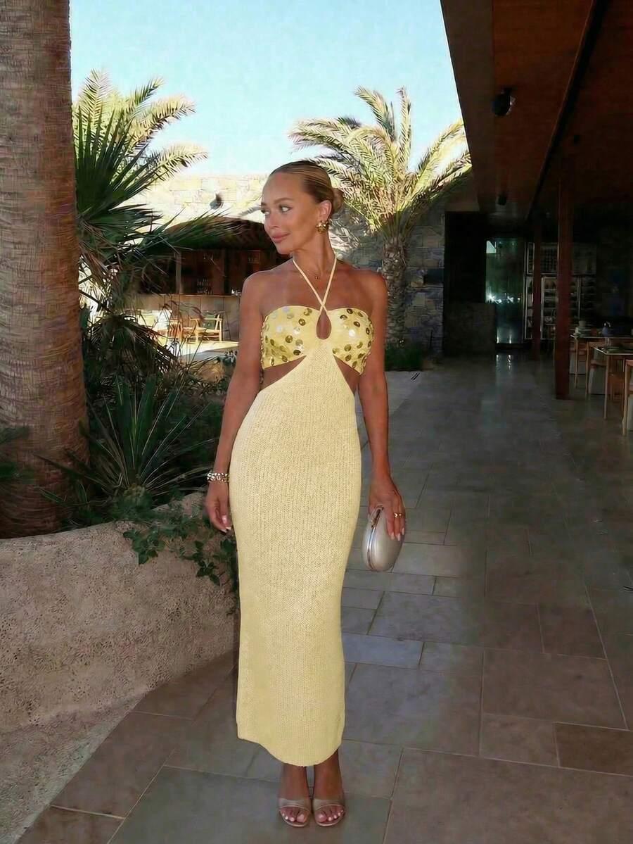 SHEIN ŻÓŁTA DZIANINOWA MAXI SUKIENKA S06__M