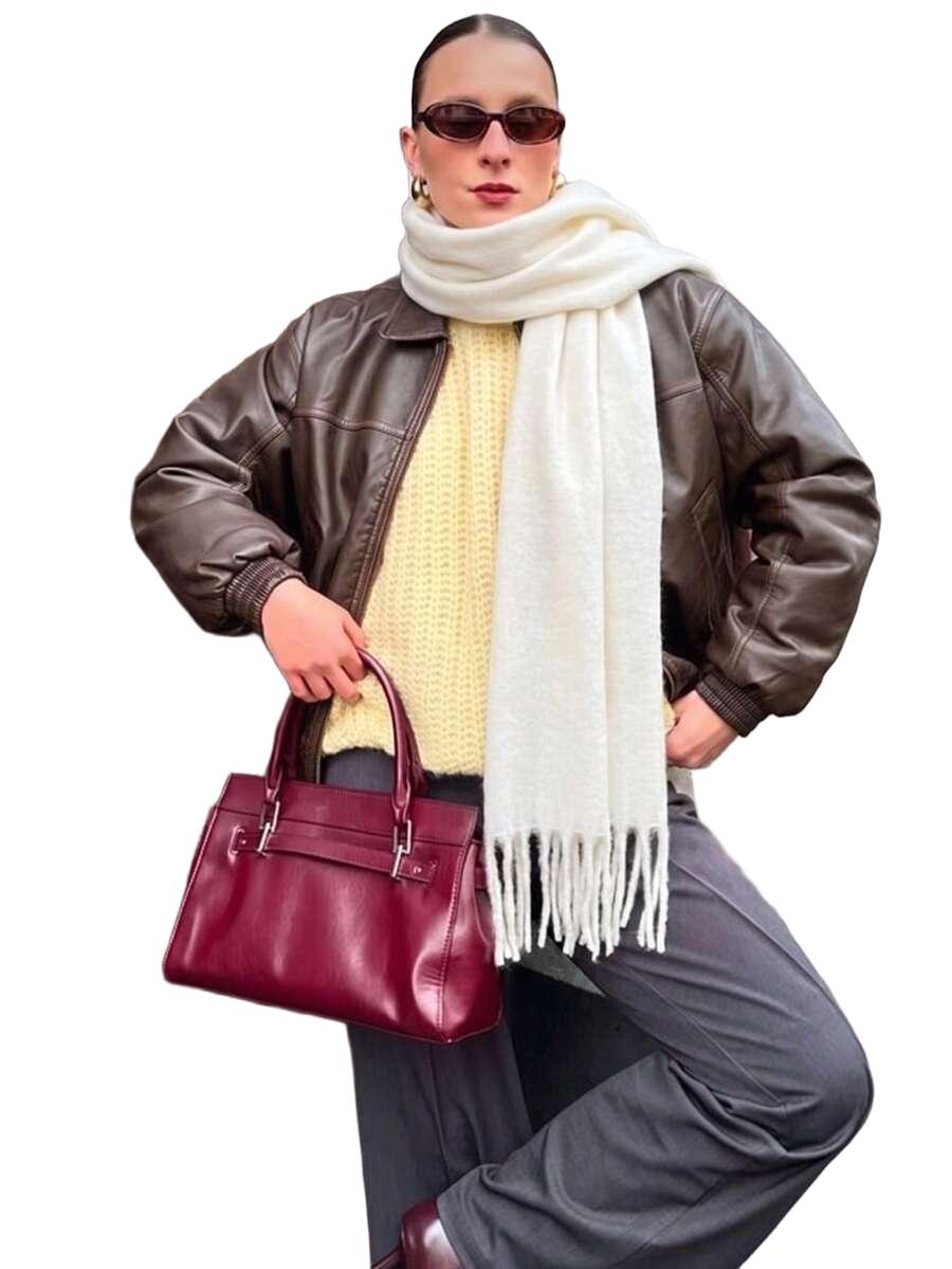 SHEIN BIAŁY SZALIK FRĘDZLE W01__40X200CM