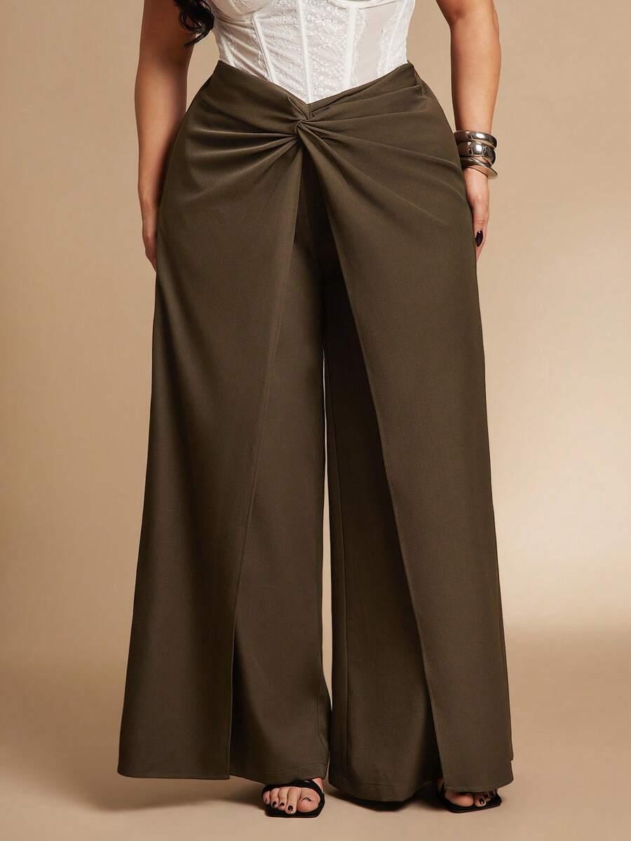 SHEIN BRĄZOWE SPODNIE PROSTA NOGAWKA S06__48
