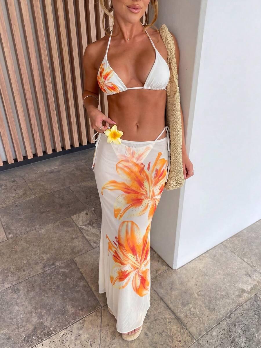 SHEIN TRZYCZĘŚCIOWY KOMPLET BIKINI PRINT S09__S