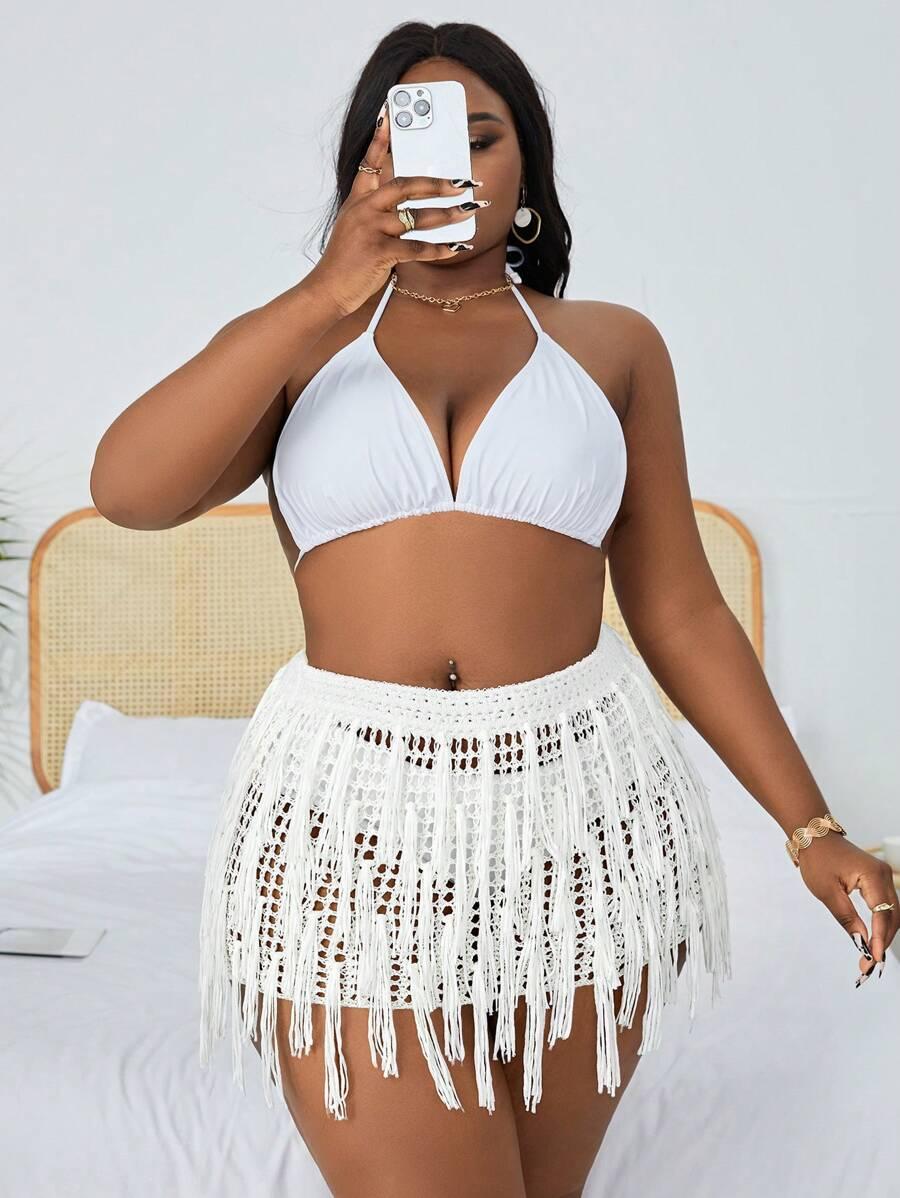 SHEIN BIAŁA SPÓDNICA FRĘDZLE S06__48