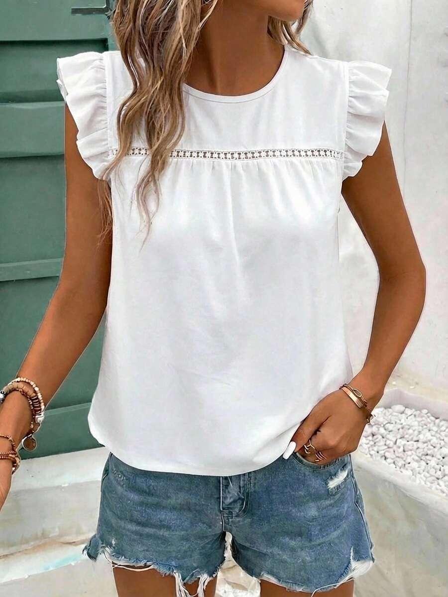 SHEIN BIAŁA BLUZKA FALBANKI OKRĄGŁY DEKOLT S06__XXL
