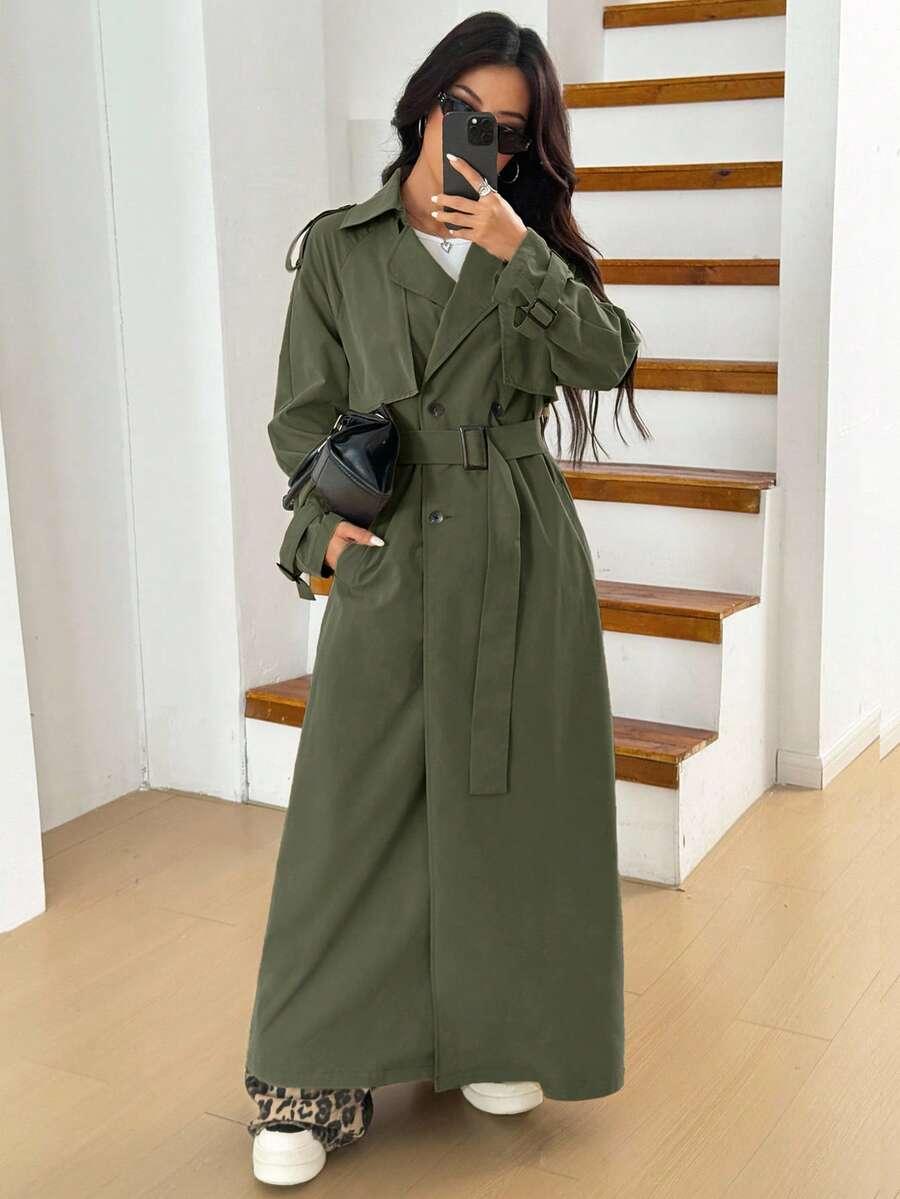 SHEIN ZIELONY PŁASZCZ TRENCZ W01__L