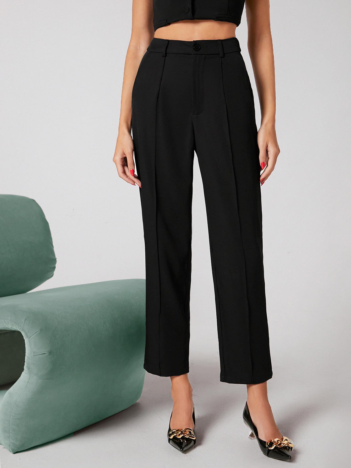 SHEIN CZARNE PROSTE SPODNIE OZDOBNE SZWY S06__S