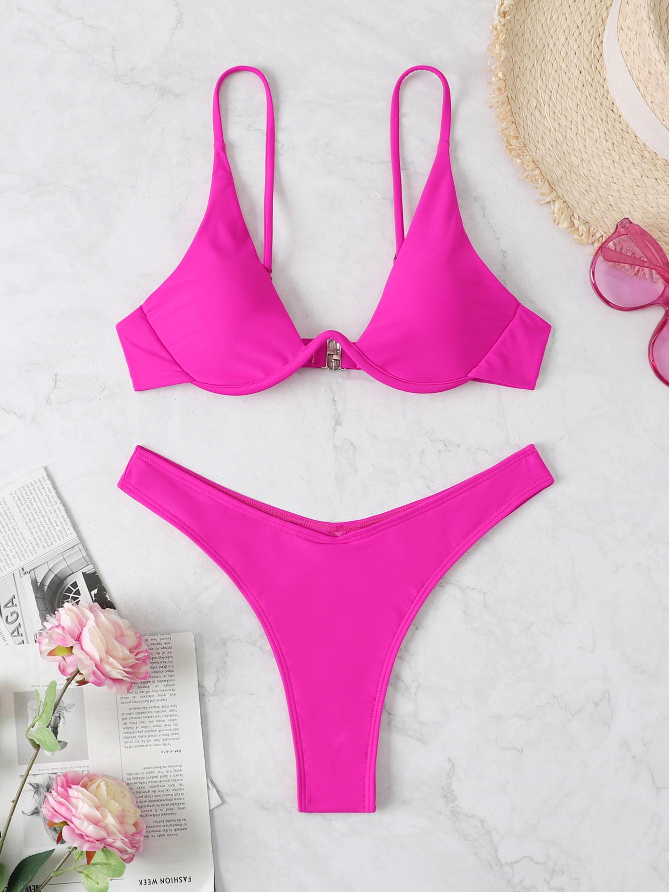 SHEIN RÓŻOWY KOMPLET BIKINI NEON S09__M