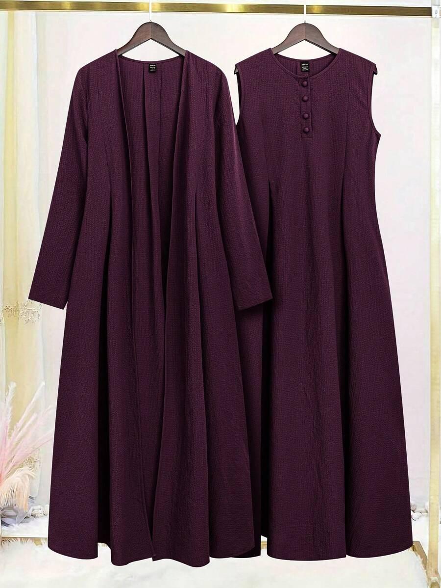 SHEIN MAXI SUKIENKA DŁUGI RĘKAW NARZUTKA KOMPLET S06__L