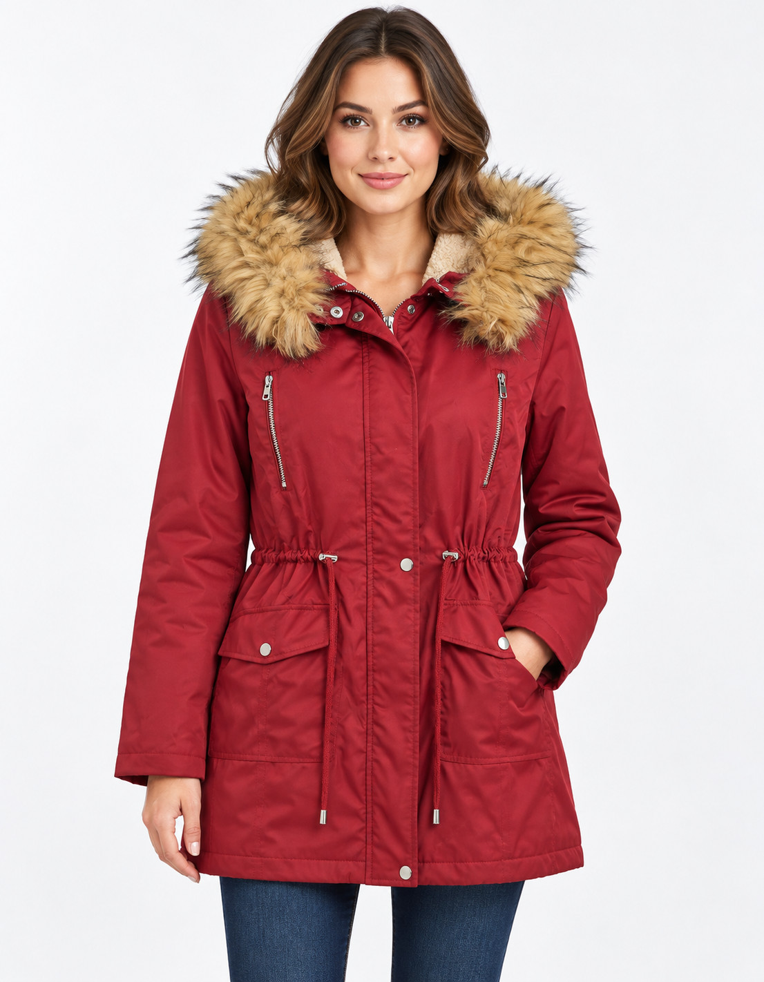 SHEIN CZERWONA KURTKA PARKA KAPTUR W01__50