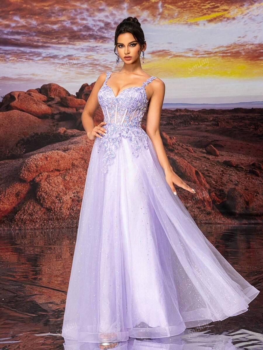 SHEIN FIOLETOWA MAXI SUKIENKA ZDOBIENIE S06__M