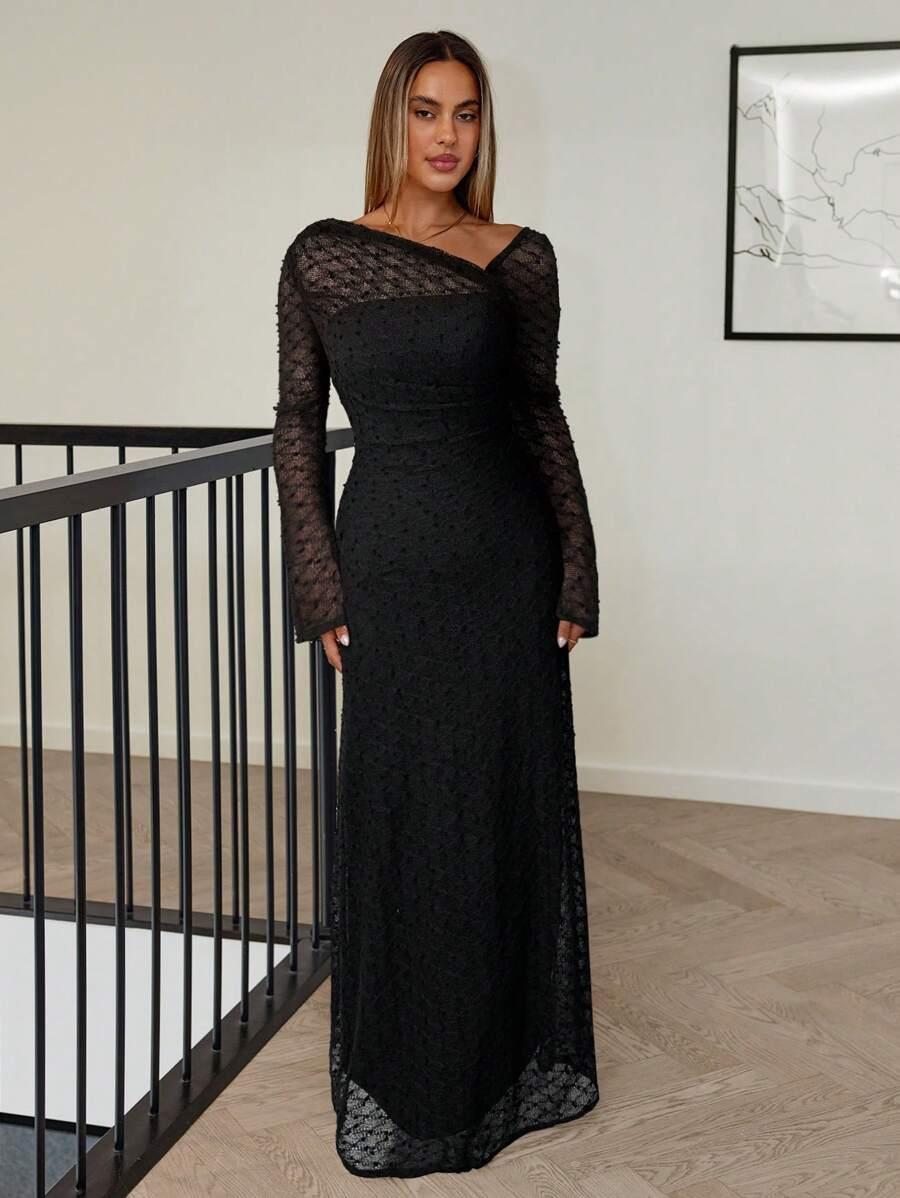SHEIN CZARNA MAXI SUKIENKA SIATECZKA TEKSTURA S06__S