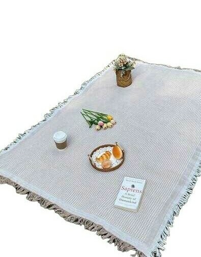 SHEIN BEŻOWY KOC FRĘDZLE S07__150X90