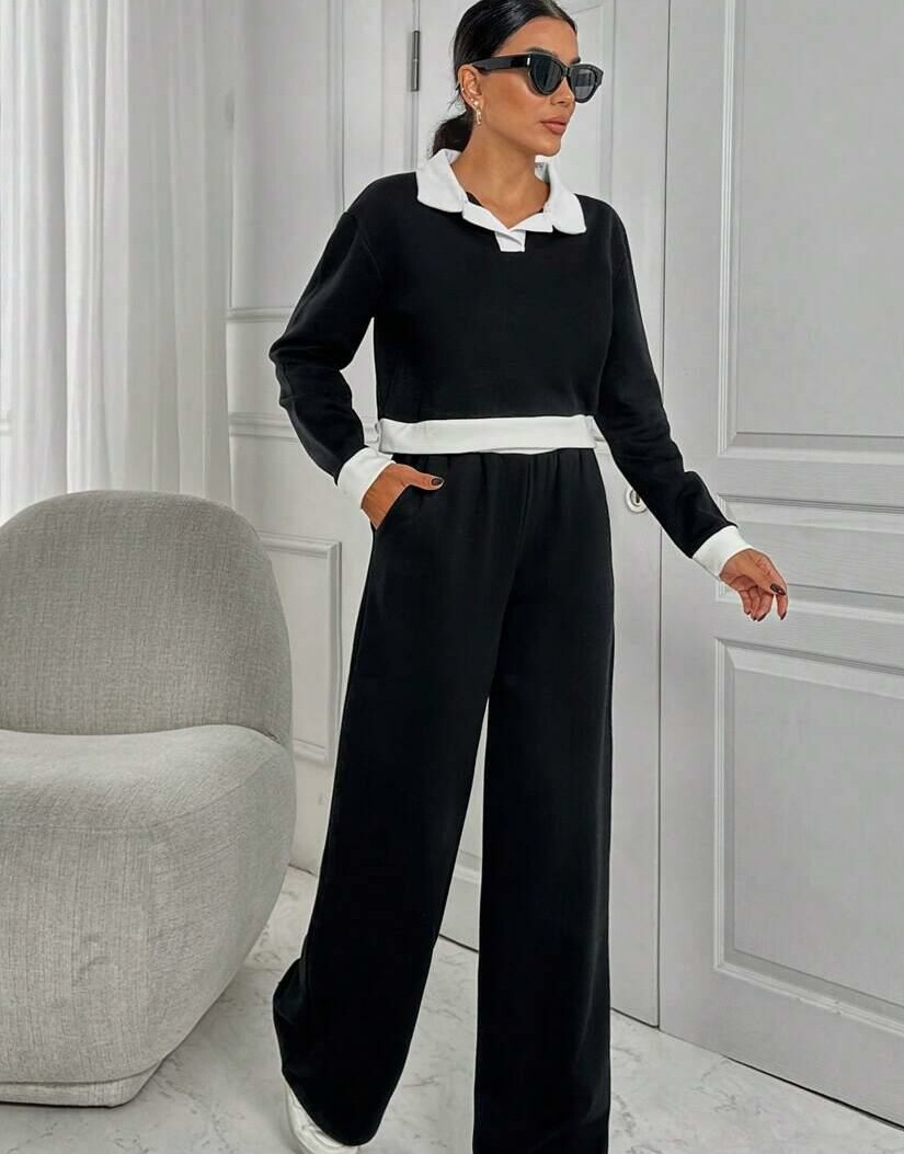 SHEIN CZARNY KOMPLET DRESOWY KONTRAST S06__M