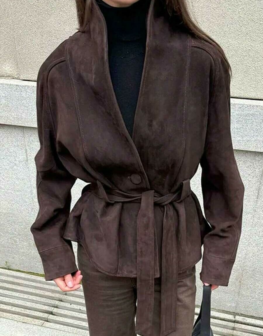 SHEIN BRĄZOWY PŁASZCZ IMITACJA WELURU S06__XL