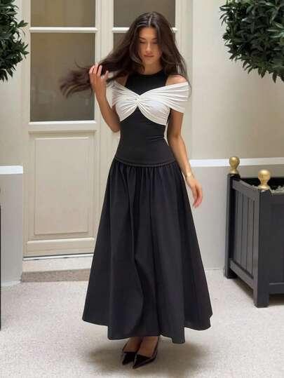 SHEIN MAXI SUKIENKA KONTRAST S06__L