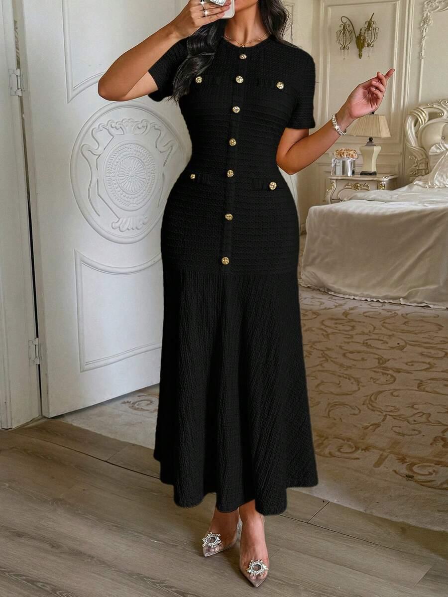 SHEIN CZARNA SUKIENKA Z GUZIKAMI S06__L