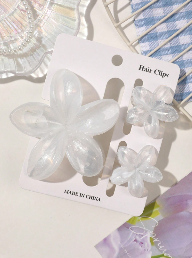 SHEIN BIAŁA KLAMRA DO WŁOSÓW KWIAT 3-PACK S07